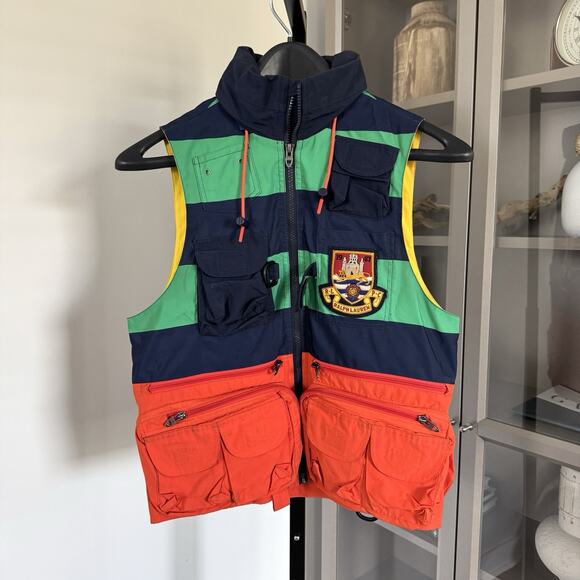 Polo Ralph Lauren Colorblock Utility Cargo Adventure Hooded Vest XS RLPC Crest - Picture 1 of 6
